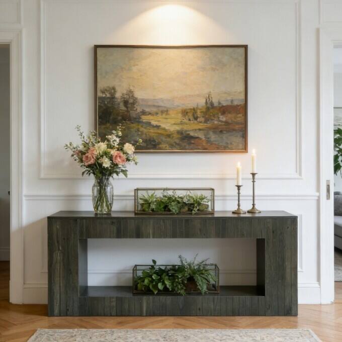 63" Low Console Table, 2-Tier Wooden Entryway Table With Shoe Storage