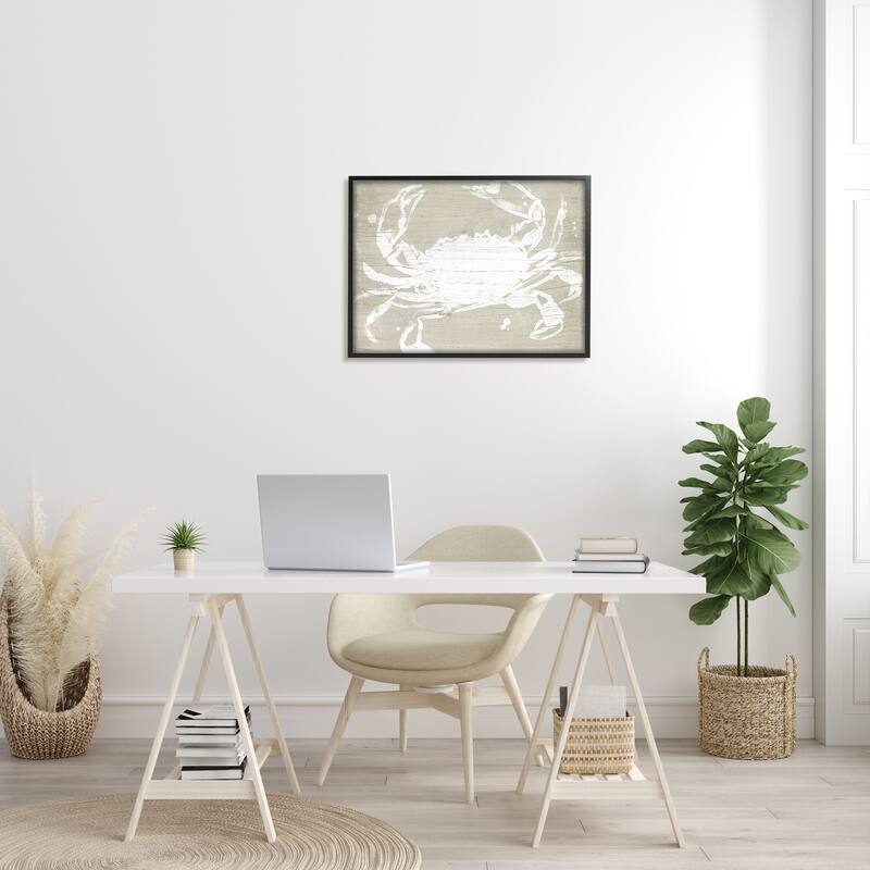 Stupell Soft Nautical Crab Crustacean Rustic Grain Pattern Framed Wall Art - Tan
