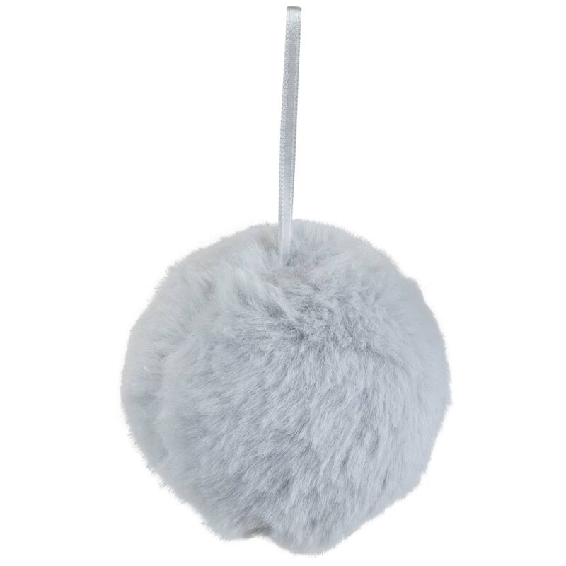 3" Light Gray Furry Plush Ball Hanging Christmas Ornament