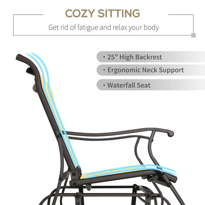Outsunny 2-Person Outdoor Glider Bench with Powder Coated Steel Frame，2 Seats Porch Rocking Glider for Backyard, Lawn, Garden