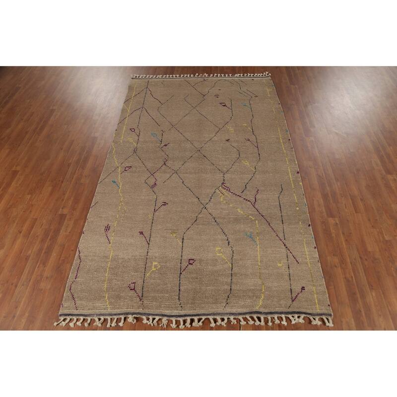 Abstract Moroccan Area Rug Hand-Knotted Wool Carpet - 6'0"x 9'10"