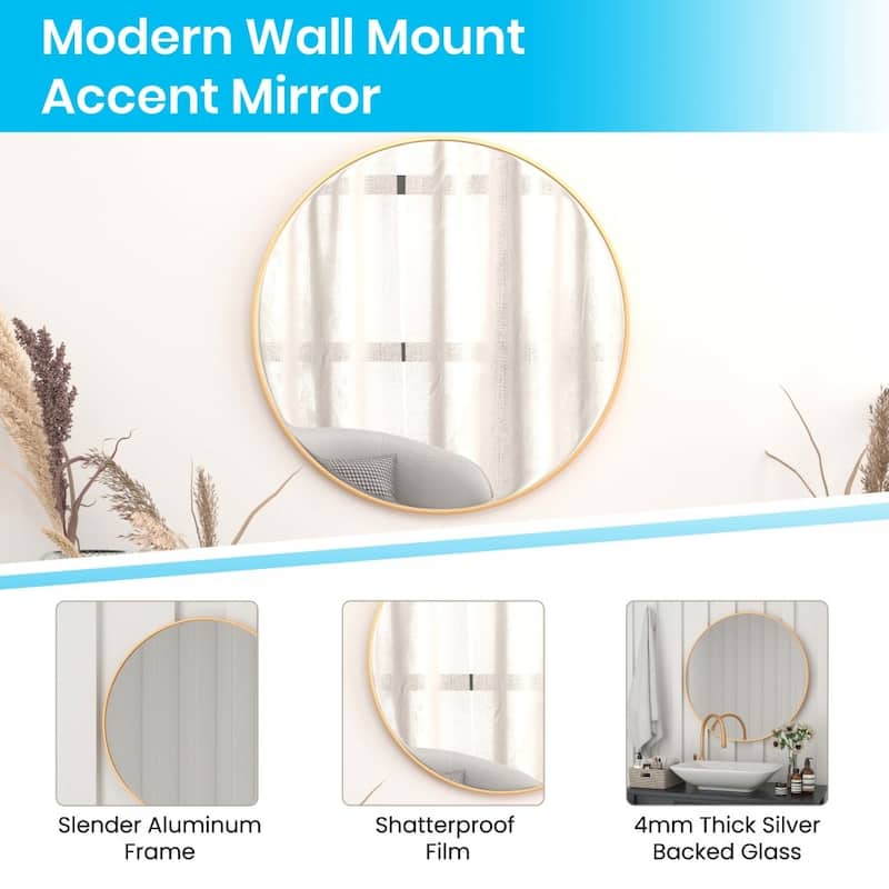 Accent Wall Mount Mirror with Aluminum Frame - Round Wall Mirror