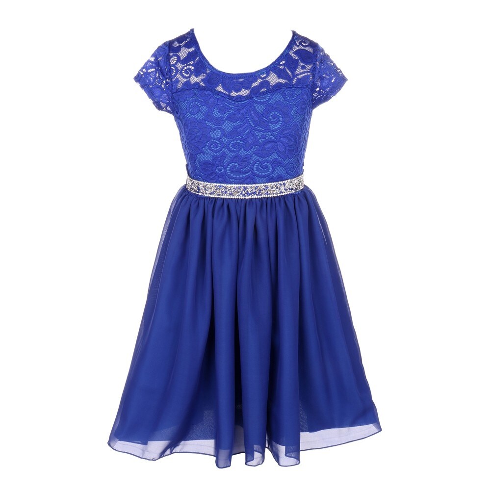 Shop Girls Royal Blue Lace Stone Belt Chiffon Junior Bridesmaid