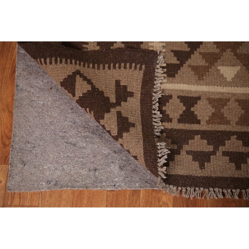 Brown Geometric Kilim Rug Hand-woven Oriental Wool Carpet - 7'0" x 10'3"