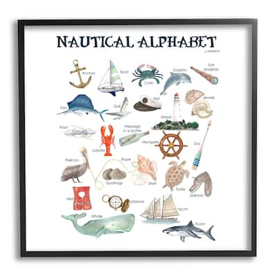 Stupell Educational Nautical Alphabet Learning Chart Marine Wildlife Framed Wall Art, Design by Dishique - Multi