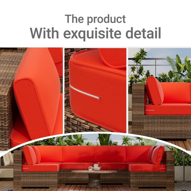 14-Piece Patio Furniture Sofa Cushions, 6-Seater Outdoor Cushion Set (Only Include Cusions，Not Sofa） - 25.6*25.6*4in