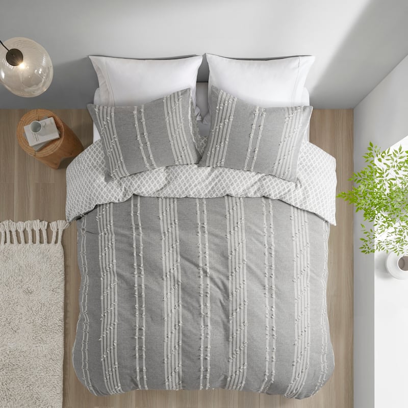 INK+IVY Kara 3 Piece Cotton Jacquard Duvet Cover Set (Insert excluded) - Gray - King - Cal King