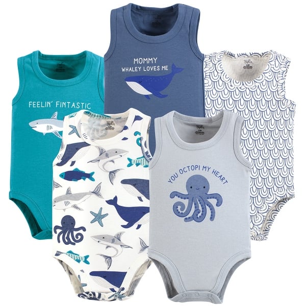slide 1 of 1, Touched by Nature Boys Organic Cotton Bodysuits, Mystic Sea 0-3 Months - Mystic Sea