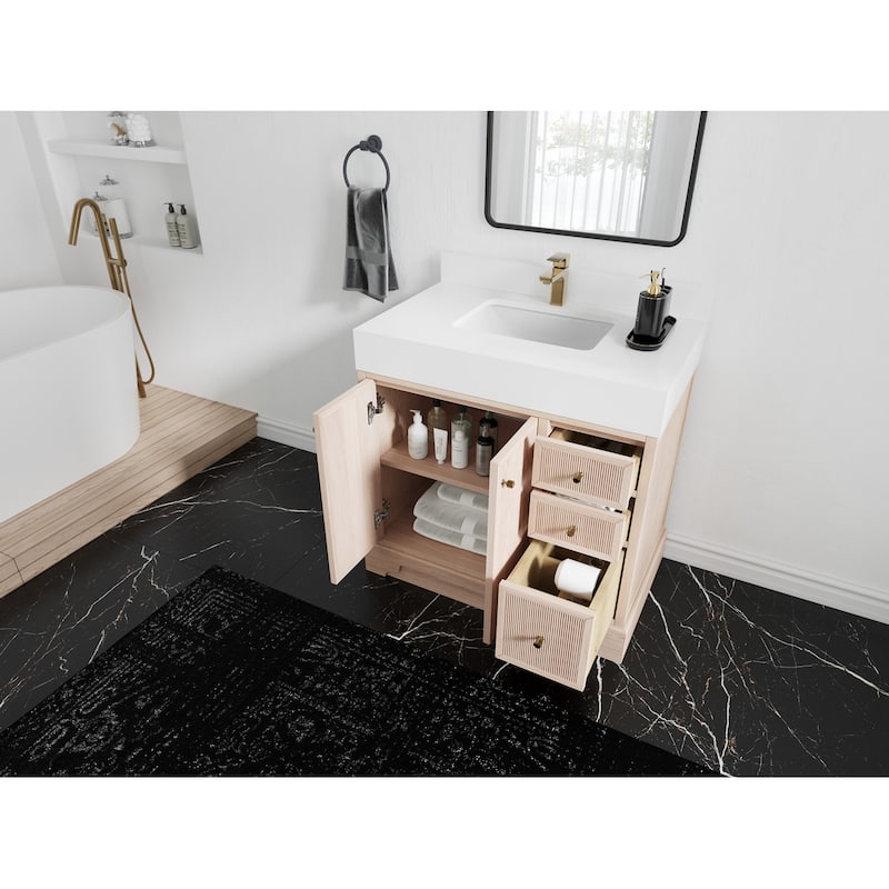 Willow Collections 36 in. W x 22 in. D Manhattan Oak Wood Center Sink Bathroom Vanity with Countertop