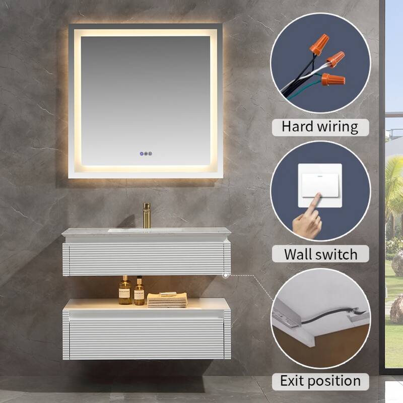 Modland 36''/48'' Floating Bathroom Vanity with ETL-Certified LED Lighting, Soft-Close Drawers & Waterproof, White