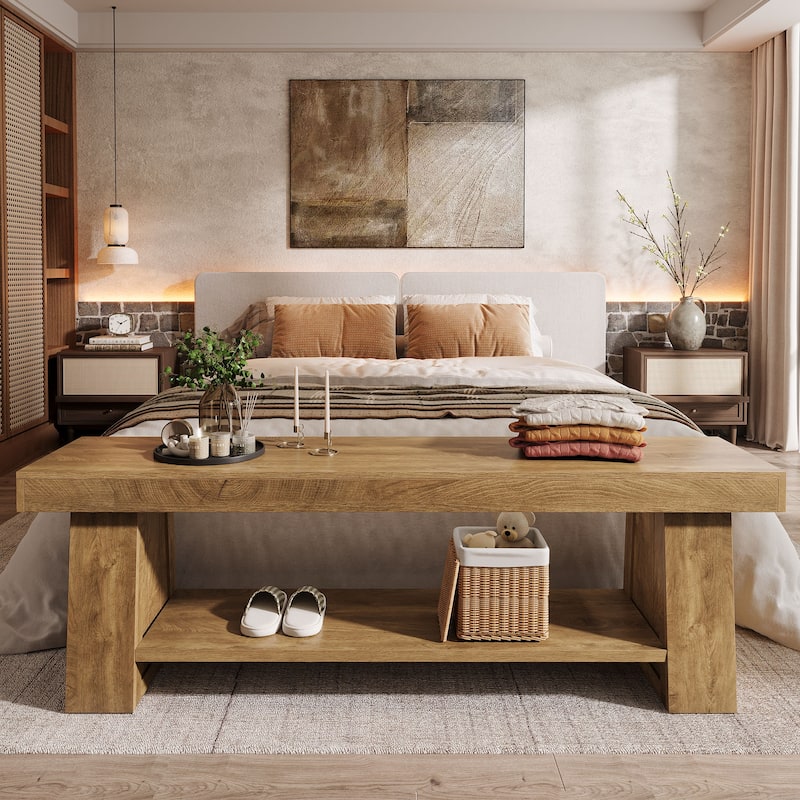 63" Wooden Entryway Bench with Storage Shelf, Extra Long Bench, Hallway Bench for Living Room, Bedroom, Kitchen