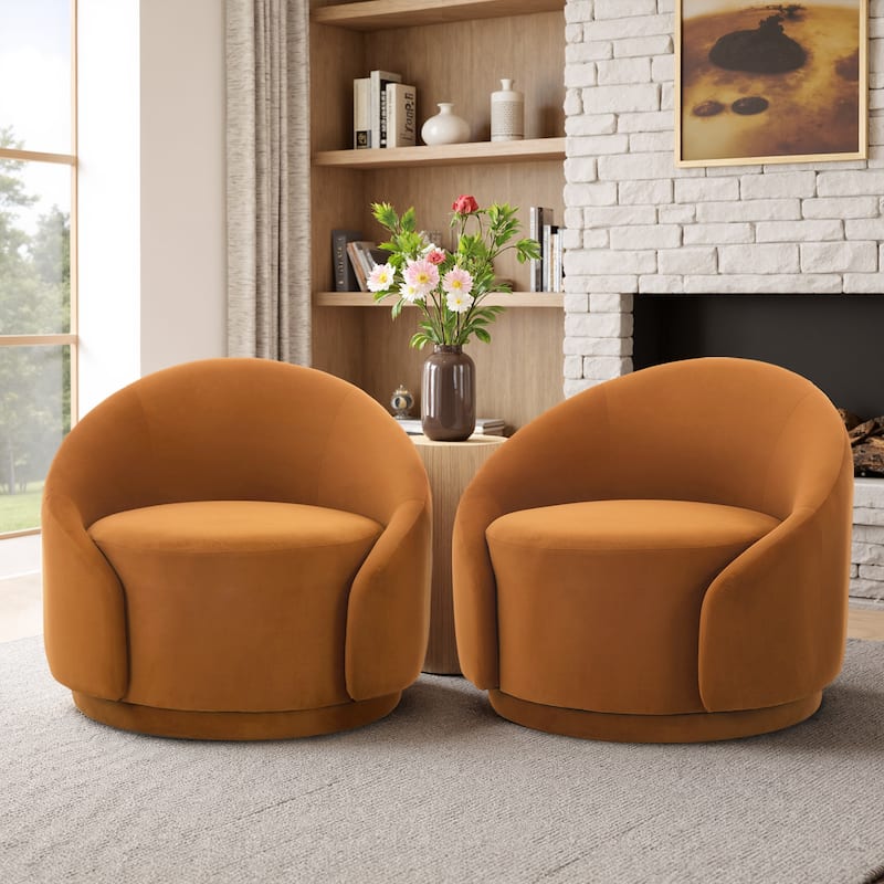 35" Wide Upholstered Swivel Accent Barrel Chairs (Set of 2)