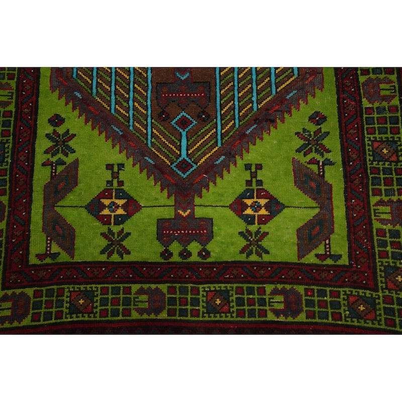 Hand Knotted Oriental 100% Wool Carpet Traditional Tribal Green Ardebil Runner Rug - 10' 7'' X 3' 6''