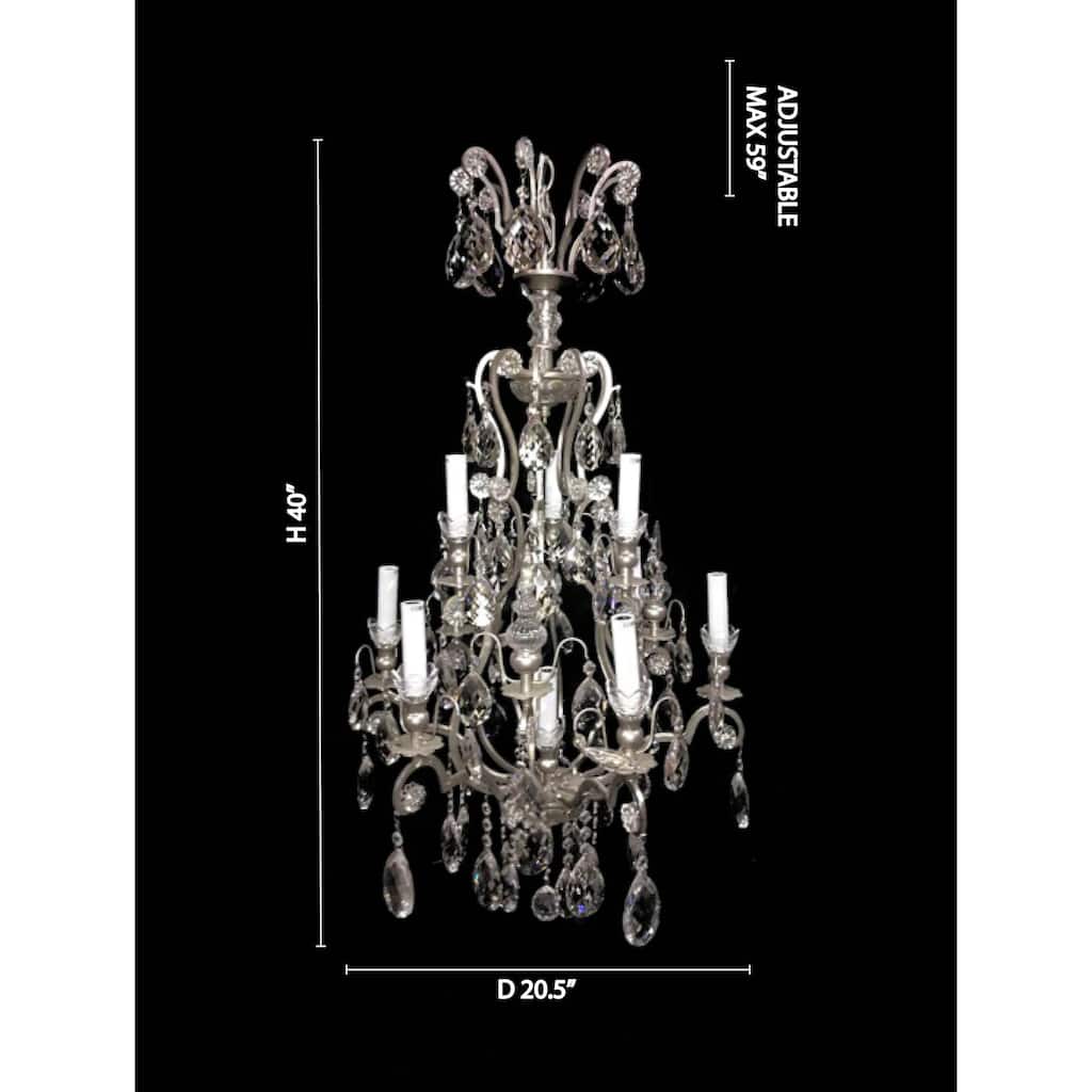 10-Light Pewter Chandelier With Clear Hanging Crystals