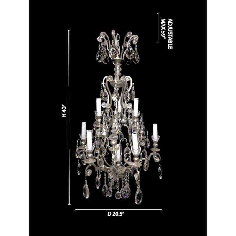 10-Light Pewter Chandelier With Clear Hanging Crystals