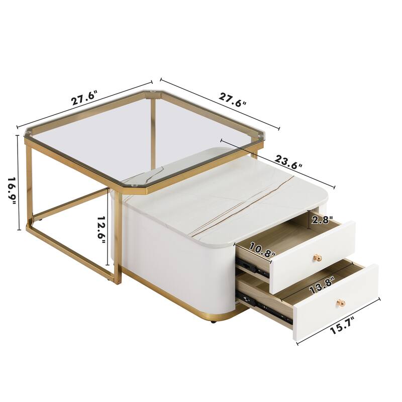 Modern 2 Pieces Square Nesting Coffee Table with Drawers