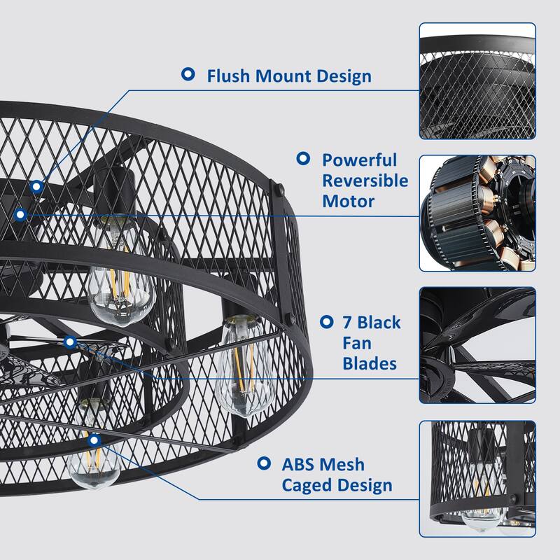 20-26Inch Caged Ceiling Fan with Light and Remote: APP Control Quiet DC Motor (E26 Bulbs Included)