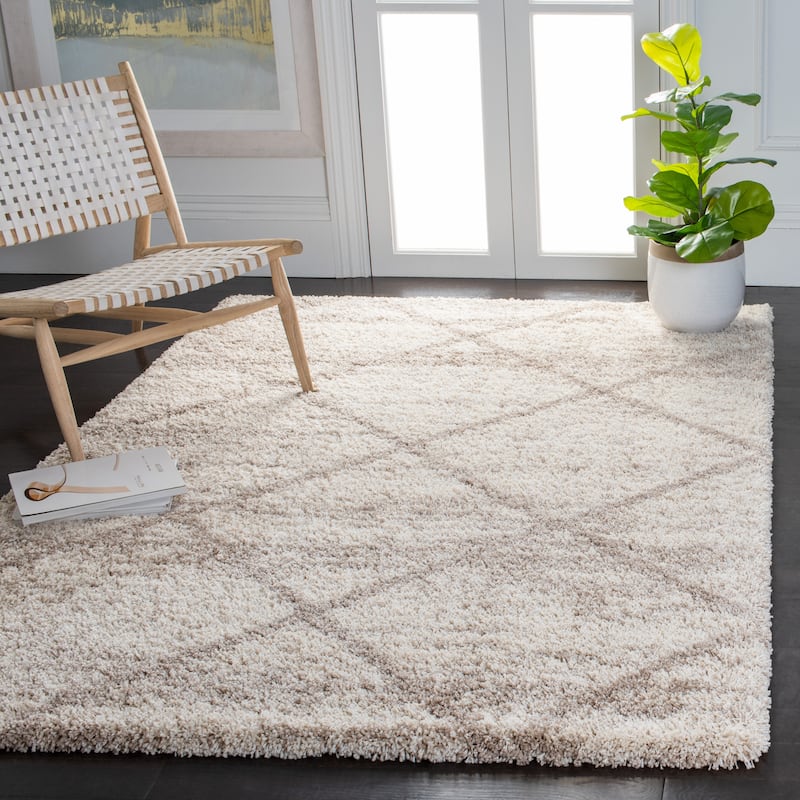 SAFAVIEH Hudson Shag Estella Diamond Trellis 2-inch Thick Rug - 3' x 5' - Multi Ivory/Beige