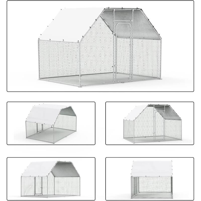 BOSSIN Large Metal Chicken Coop Walk-in Poultry Cage Hen Run House with Waterproof for Outdoor Backyard Farm Use