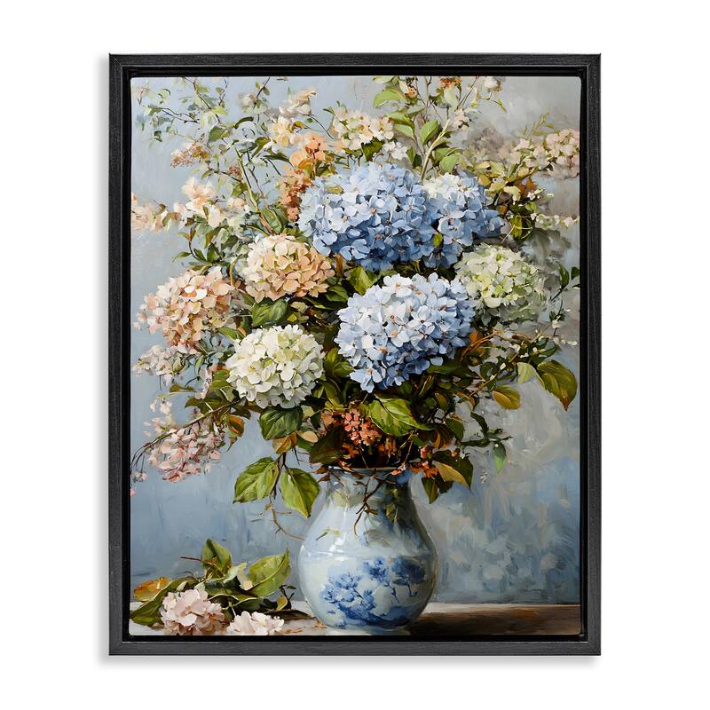 Stupell Classic Hydrangeas & Leaves Framed Floater Canvas Wall Art Design By Franklyn Gregory - 25 x 31 - Black