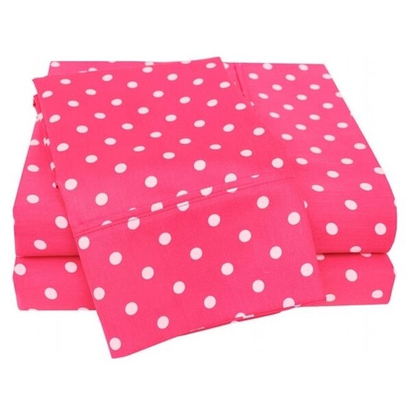 Cotton Rich 600 Thread Count Polka Dot Twin XL Sheet Set Pink