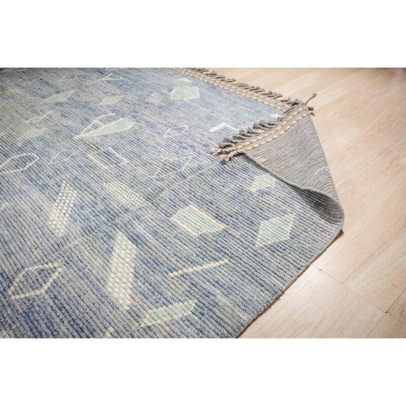 Home Decor Blue Hand-Knotted Wool Contemporary Shapes Marrakech Handspun Area Rug. Elegant and Stylish Rug for Living Room