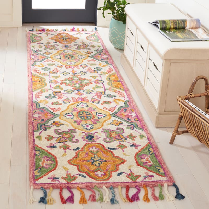 SAFAVIEH Handmade Blossom Amke Modern Floral Wool Rug - 2'3" x 6' Runner - Ivory/Multi