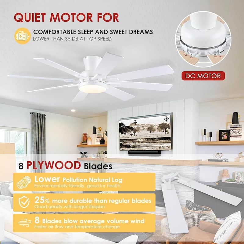 52 Inches Low Profile Ceiling Fan with LED Integrated,Retractable Blades,Remtoe and APP Control,for Bedroom,Living Room