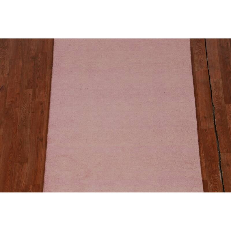 Hand Knotted Oriental 100% Wool Carpet Modern Solid Pink Gabbeh Runner Rug - 10' 1'' X 3' 1''