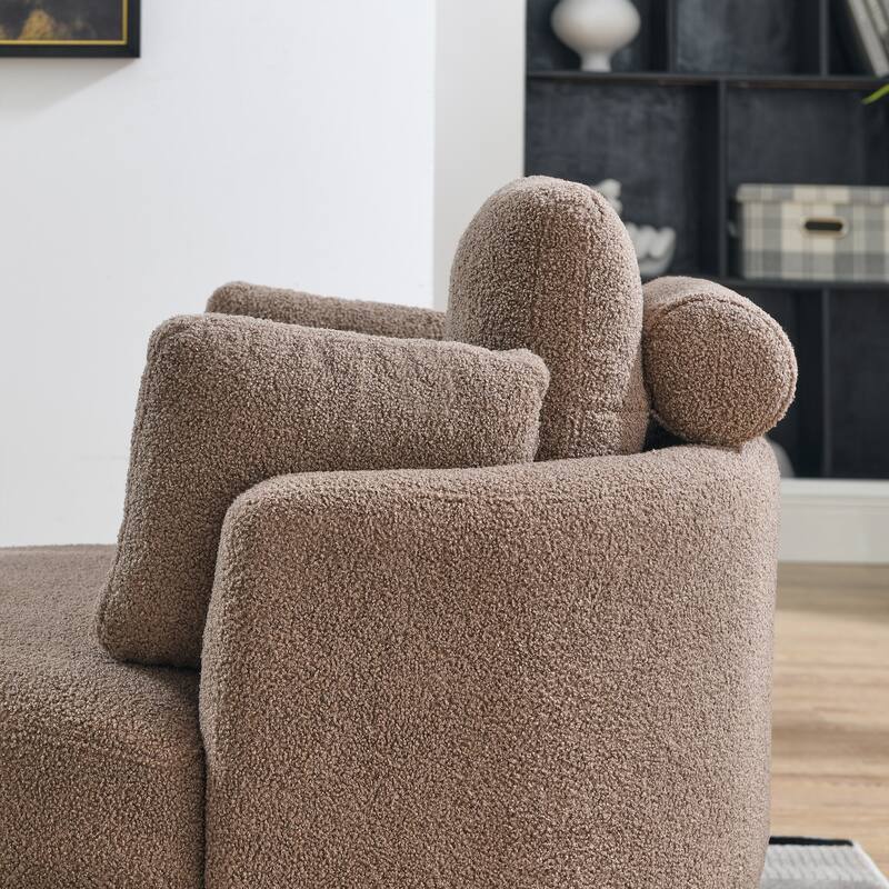 Oversized Teddy Fabric Swivel Barrel Chair with Moon Ottoman & 4 Pillows