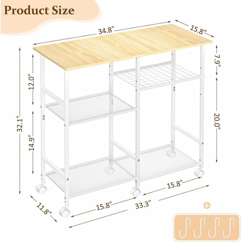 Kitchen Microwave Cart, Adjustable Shelf, Coffee Bar Stand Kitchen Baker's Rack with Wheels Rolling Storage Cart Organizer Shelf