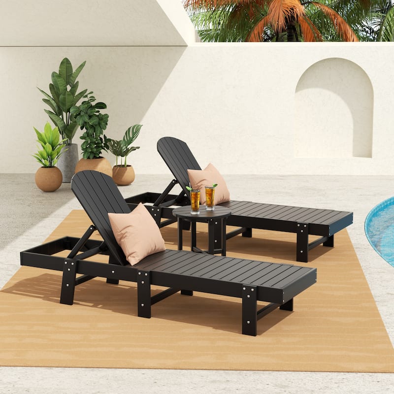 Altura Armless Poly Eco-Friendly All Weather Reclining Chaise Lounge with Side Table Set (3-Piece Set) - Black