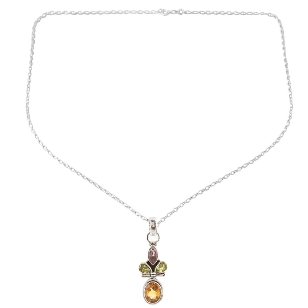 NOVICA Petal Play, Multi-gemstone pendant necklace