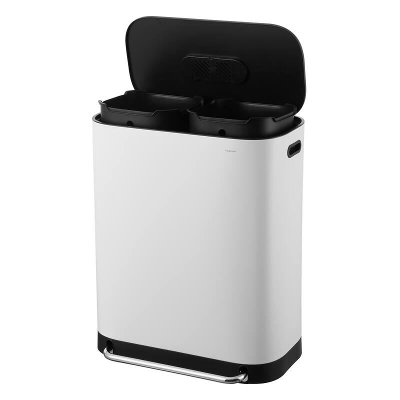happimess Beni Kitchen Trash/Recycling 16-Gallon Double-Bucket Step-Open Trash Can, Chrome