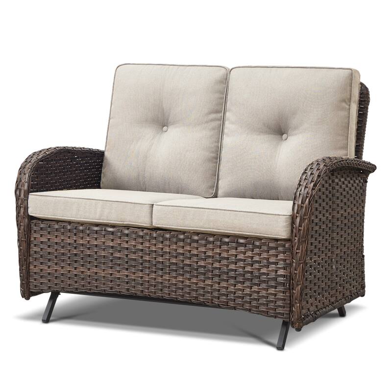 2 Seater Wicker Glider Sofa with Rattan Table - Brown