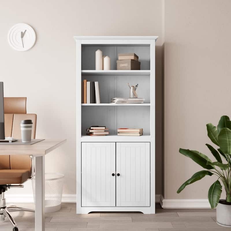 vidaXL Bookshelf Storage File Cabinet Shelf with Doors BODO Solid Wood Pine - 31.5" x 15.7" x 67.7" - White