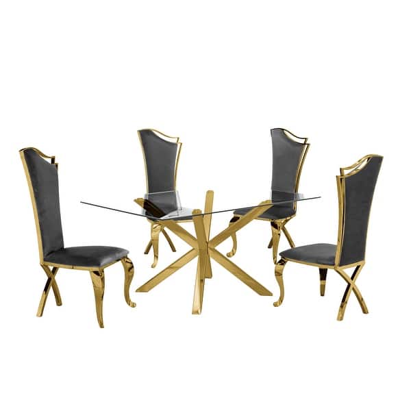 Best Quality Furniture Gold Dining Set w/ HighBack Dining Chairs Bed