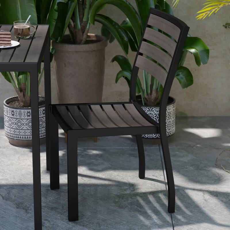 Outdoor Faux Teak Side Chair with Poly Slats - Teak Patio Chair