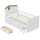 preview thumbnail 12 of 36, Twin Size Platform Bed Frame with 4 Storage Drawers & Guardrail Headboard for Bedroom, Wooden Kids Storage Bed with Ladder