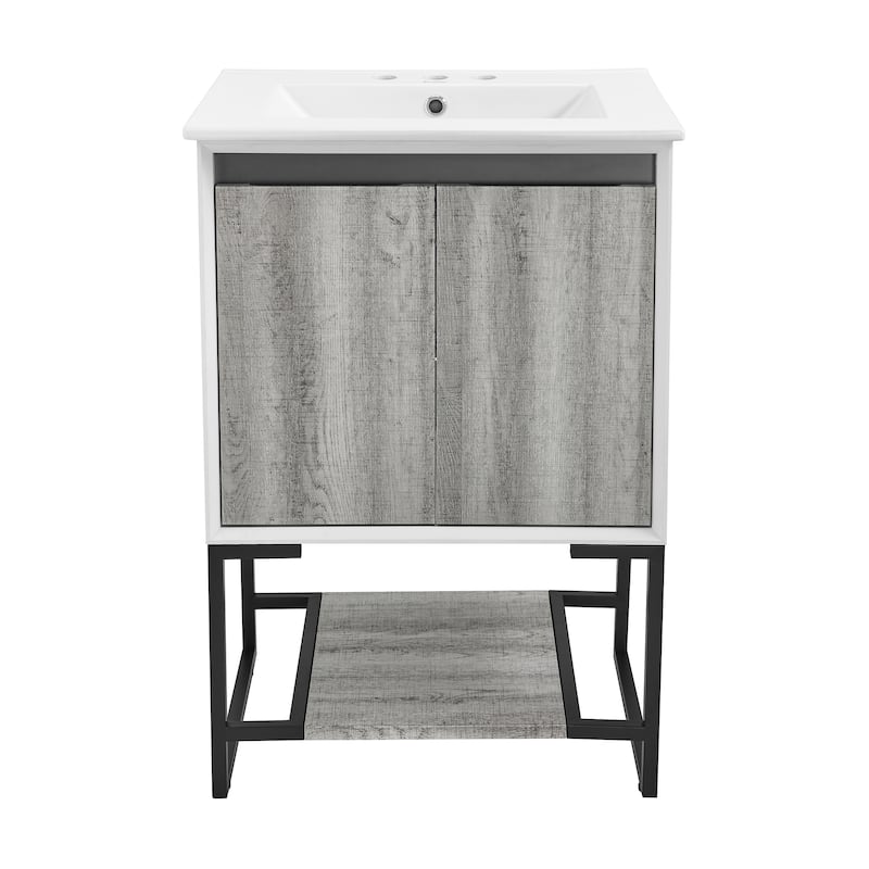 Marseille 24 In. Gray Oak Bathroom Vanity With White, 3-Hole Ceramic Sink Top
