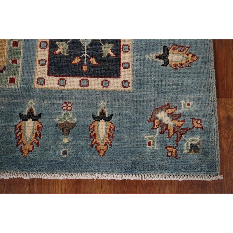 Garden Design Blue Kazak Area Rug Hand-Knotted Wool Carpet - 4'1" x 5'11"