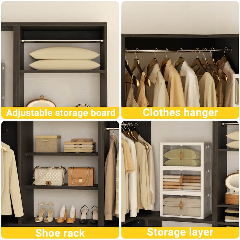 Cimly Set of 3 Closet System with Hanging Rods, Corner Closet Organizer with Adjustable Storage Shelves
