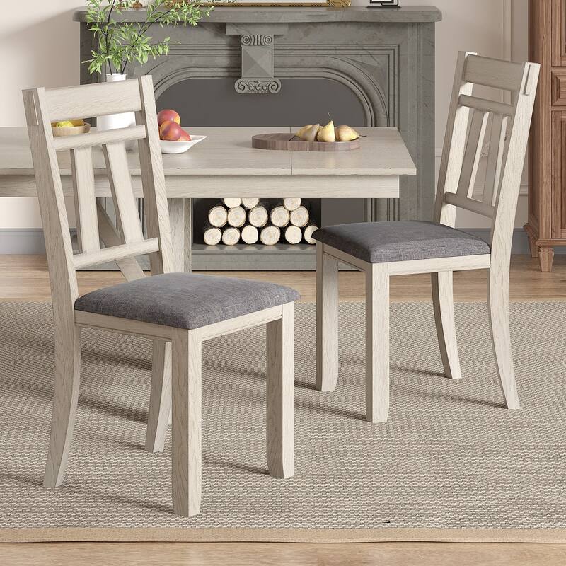 VECELO Solid Wood Dining Chairs with Linen Fabric Seating, Dining Chairs Set of 2/4/6 - Set of 2