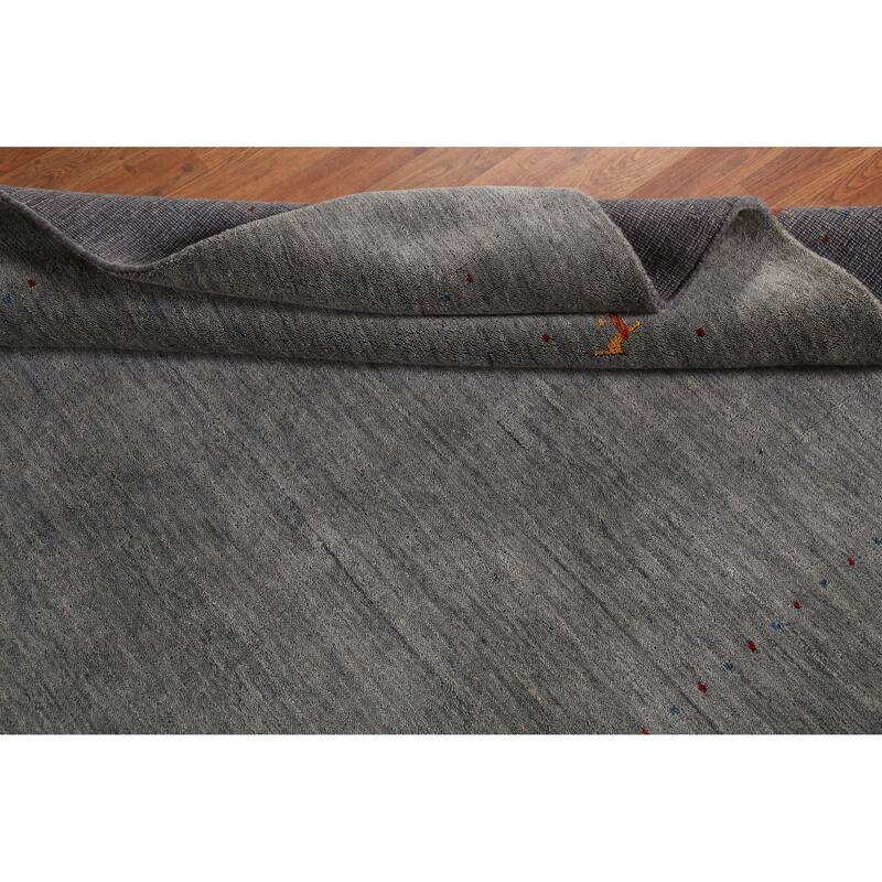 Hand Knotted Oriental 100% Wool Carpet Tribal Animal Pictorial Greys & Charcoal Gabbeh Area Rug - 7' 9'' X 5' 4''