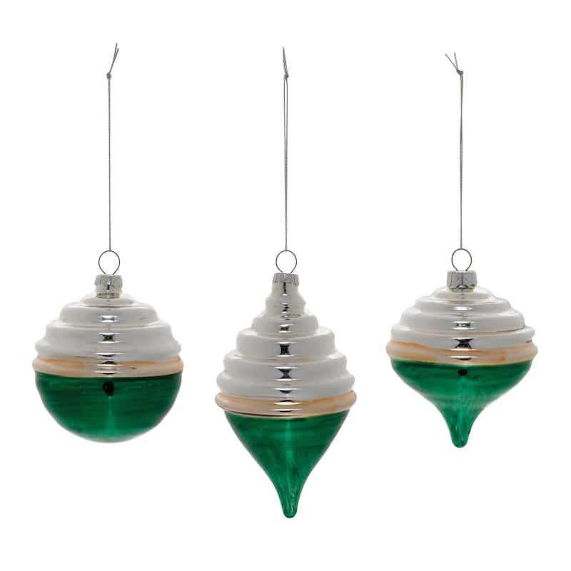 Two-Tone Tiered Glass Christmas Ornaments - 6" - Green and White - 12ct