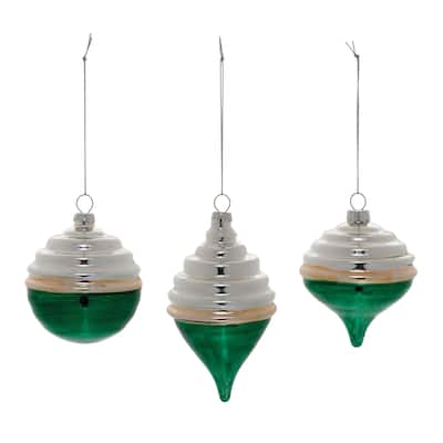 Two-Tone Tiered Glass Christmas Ornaments - 6" - Green and White - 12ct