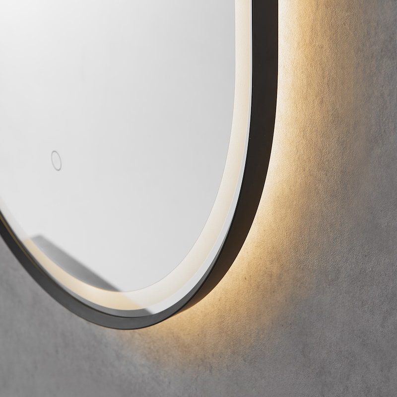 Altair Oleggio Oval Framed in Matte Black Vanity LED Lighted Wall Mirror - 36 in.
