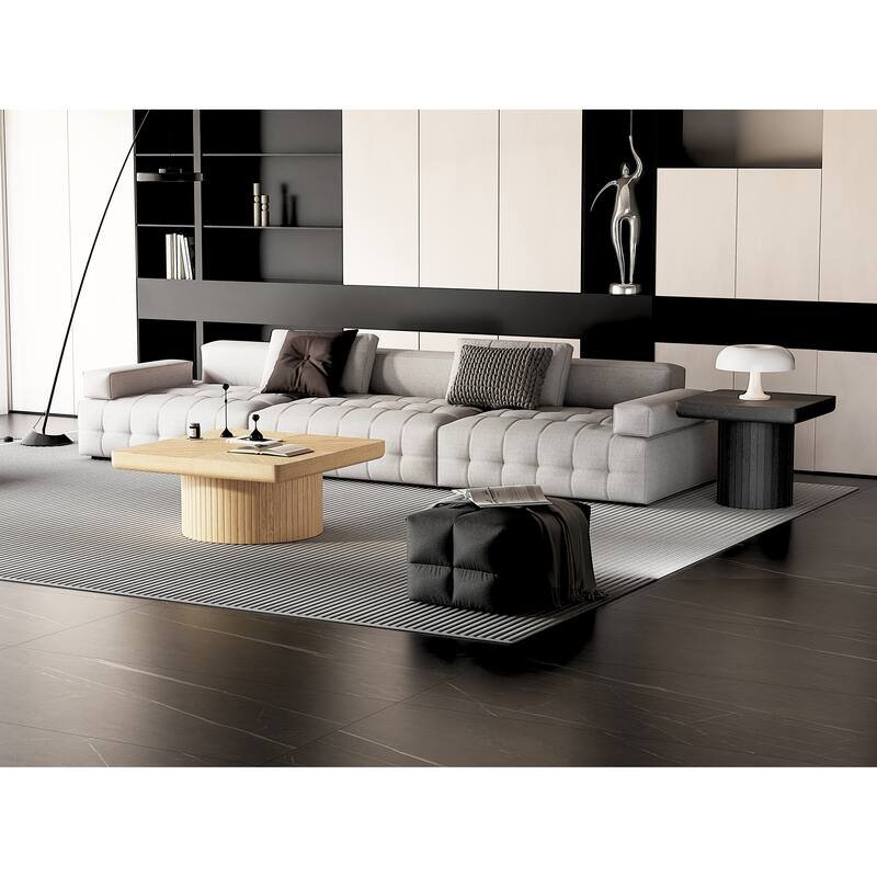 Modern Wood Coffee Table with Cylindrical & Fluted Pedestal