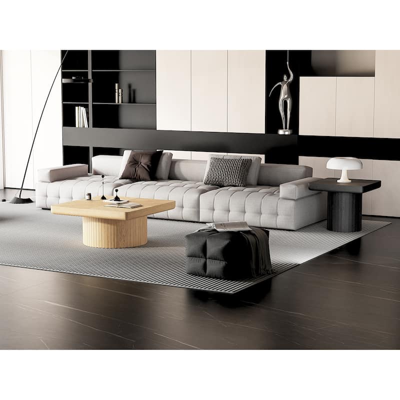 Wood Nesting Coffee Table Set, 2-Piece Coffee Table with Cylindrical Fluted Pedestal, Versatile Nesting Tables for Living Room