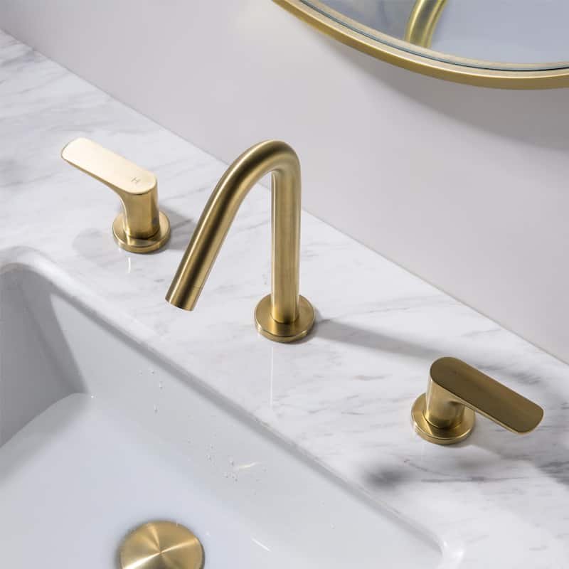Luxury Bathroom Faucet Widespread with 2 Long Handles in Brushed Gold